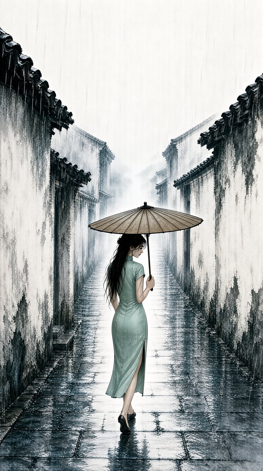 雨巷·旗袍女子侧身